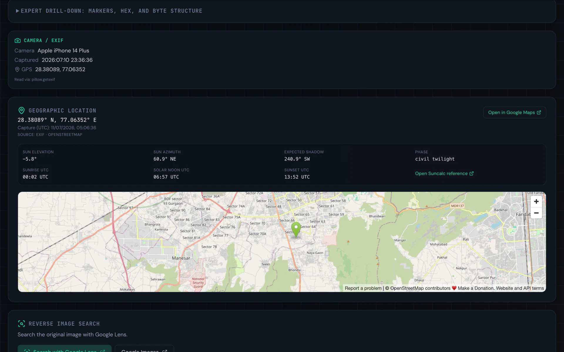 TattvAI geolocation and metadata analysis