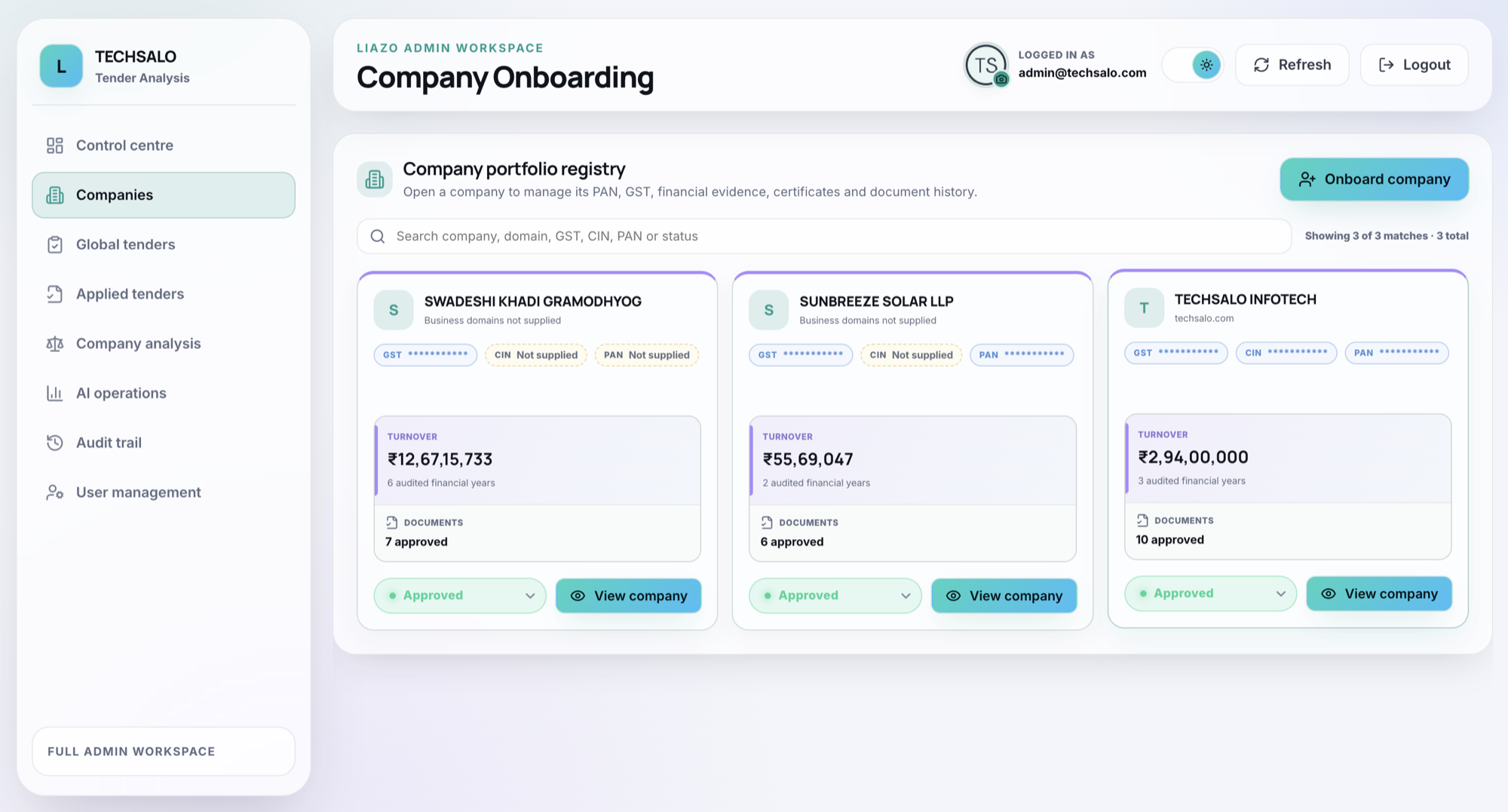 Company profile and document vault